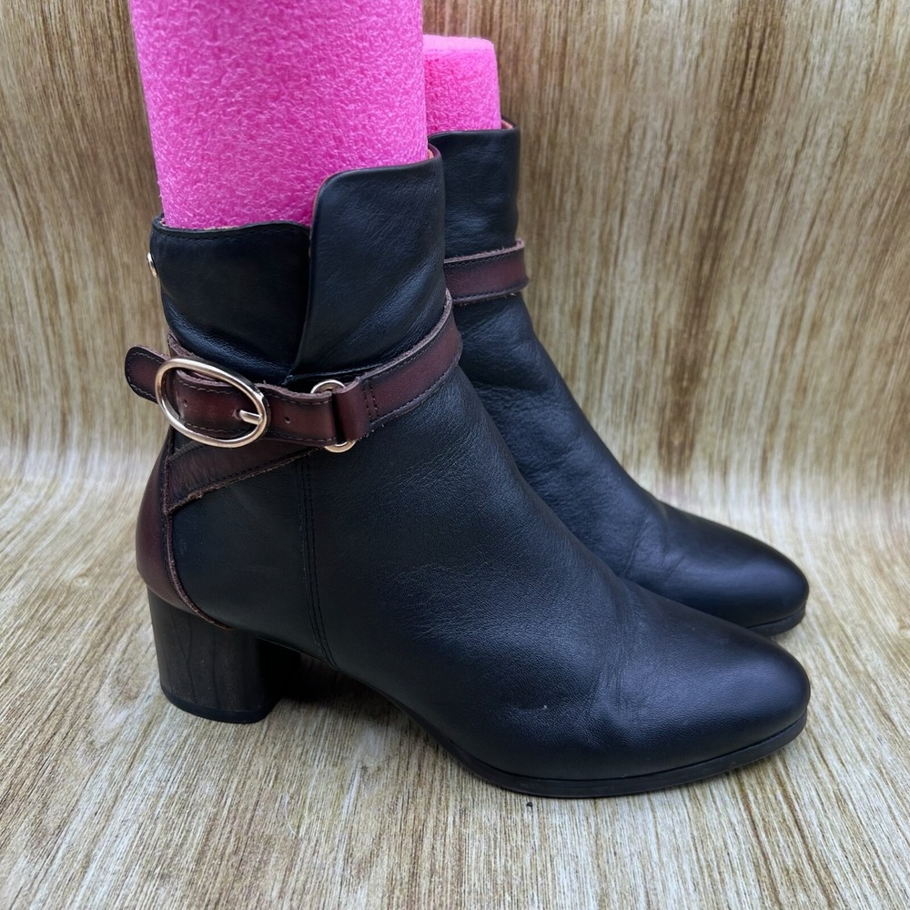 Pikolinos Calafat Ankle Boots Women's Size 7 Black Leather Buckle Side Zip
